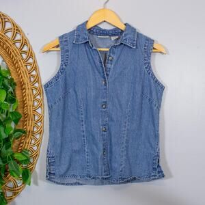 Sleeveless Denim Button Front Vest Top Western Shirt Vtg | True Summer
